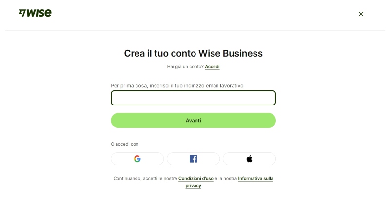 Accedi a Wise Business