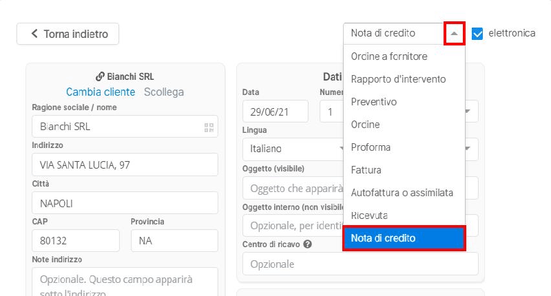 Nota di credito