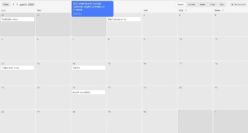 Airtable visualizzazione calendario