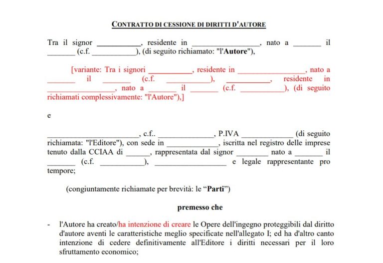 modello contratto cessione diritti autore