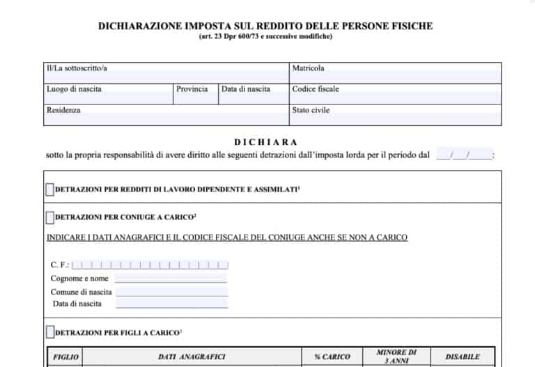 modello detrazioni fiscali