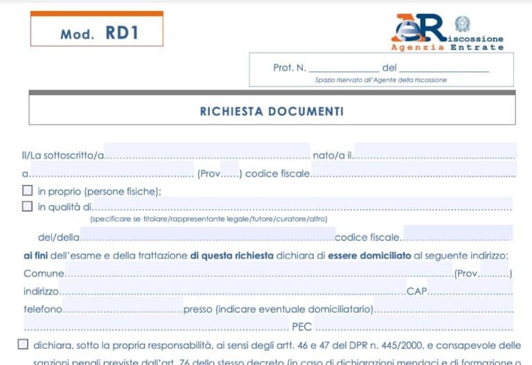 Modello RD1 Compilabile Scarica File Editabile Pdf