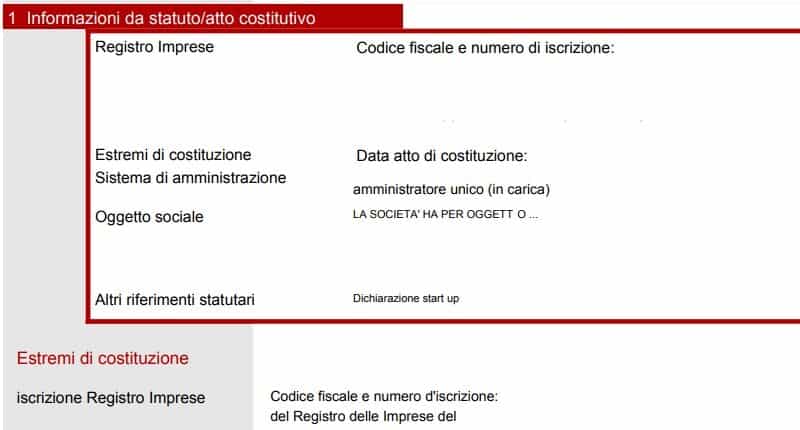 Esempio documento visura camerale