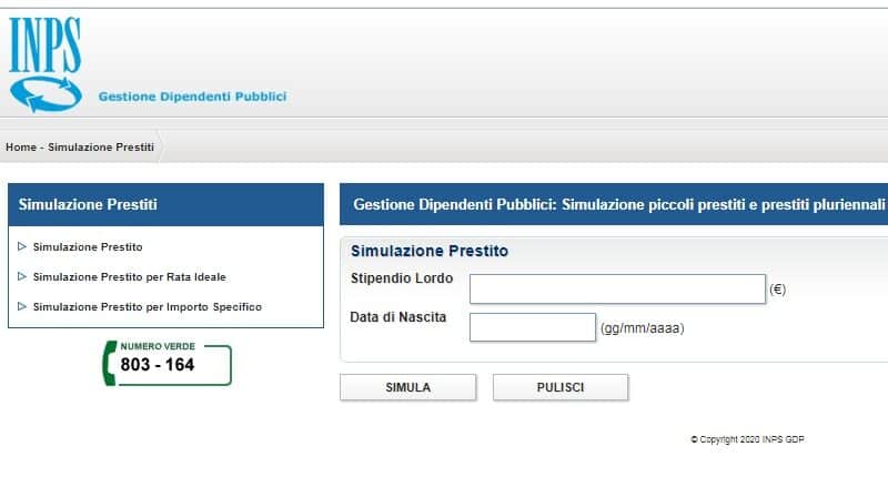 Simulazione prestiti INPS