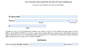 Autocertificazione stato di famiglia