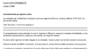 Facsimile lettera licenziamento giusta causa