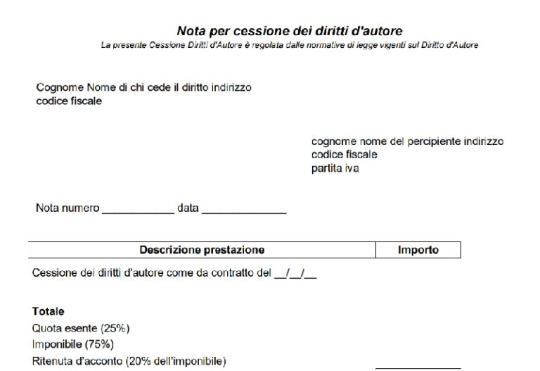 Modello notula cessione diritto autore