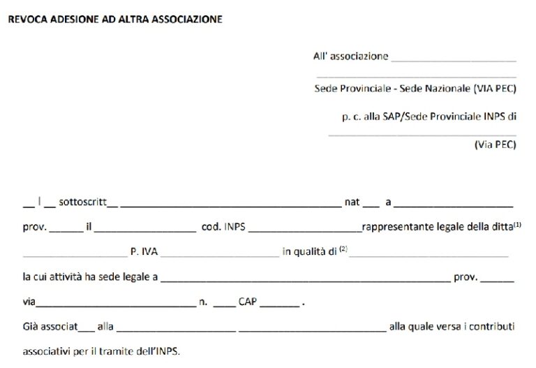 Revoca adesione all'Associazione sindacale