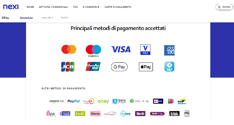 XPay metodi di pagamento accettati