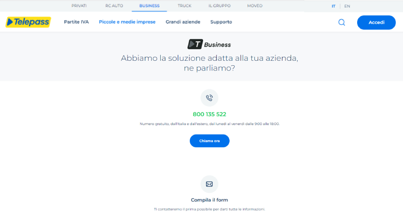 Come richiedere il servizio Telepass Business