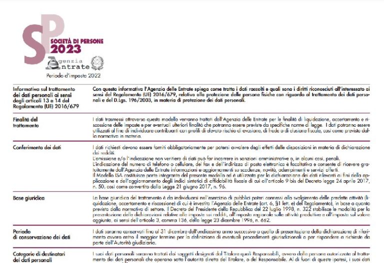 Modello Redditi SP 2023