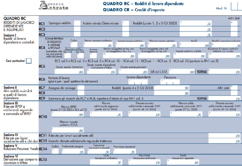 Modello Redditi Quadro RC