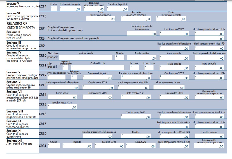Quadro CR Modello Redditi