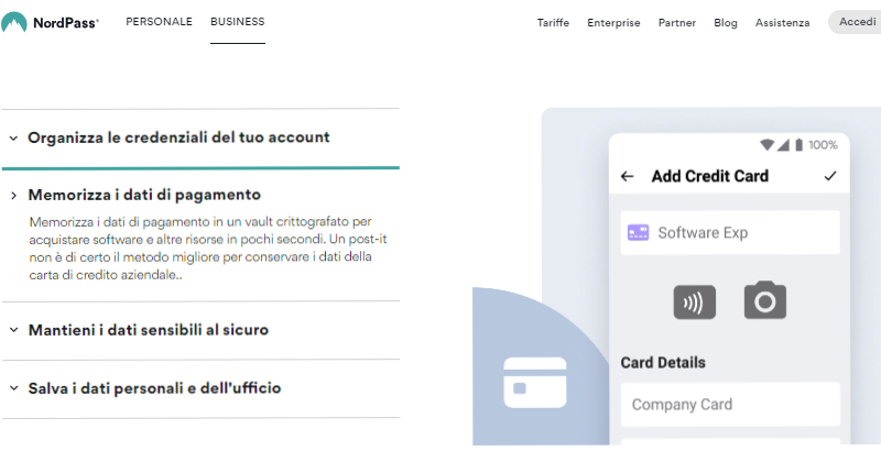 nordpass business recensione dati pagamento