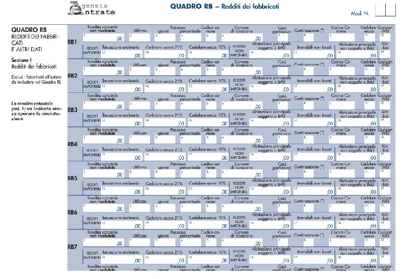 quadro rb modello redditi pf