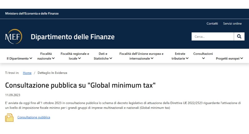 dipartimento finanze global minimum tax