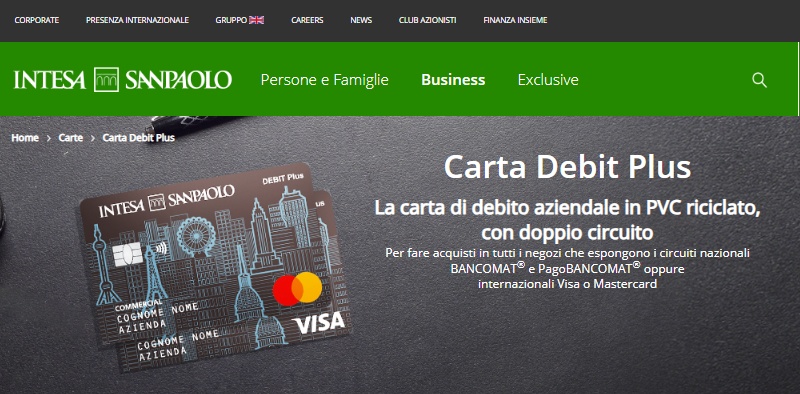 conto corrente business intesa sanpaolo debit