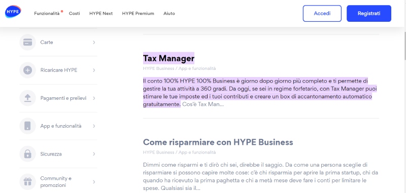 hype business tax manager guida