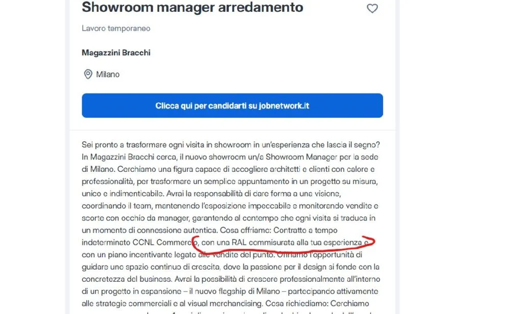 annuncio lavoro senza ral obbligatoria